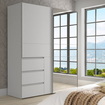 Winn II Sliding Mirrored Door Wardrobe with Drawers 170cm in White