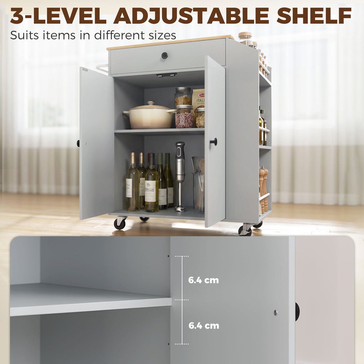 HOMCOM Rolling Kitchen Island with 3-Tier Spice Rack in Light Blue