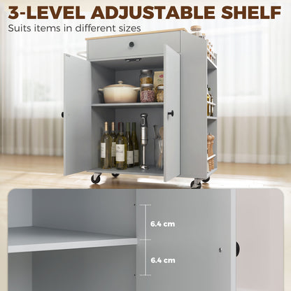 HOMCOM Rolling Kitchen Island with 3-Tier Spice Rack in Light Blue