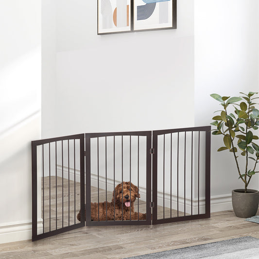 PawHut 3 Panel Stair Gate بوابة درج بثلاثة ألواح قابلة للطي للكلاب، بوابة داخلية قائمة بذاتها للسلامة، حاجز للحيوانات الأليفة ارتفاع 76 سم