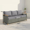 Outsunny 3 Seater Rattan Garden Sofa, PE Wicker Outdoor Sofa Wide Deep Seat, 4
