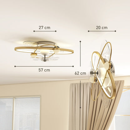 HOMCOM Ceiling Fan with Light and Remote, 3 Colour Temperatures, LED Mount Ceiling Fan Light for Bedroom, Gold Tone