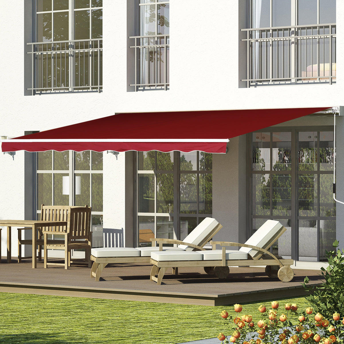 Outsunny Manual Retractable Patio Awning Shelter UV Protection in Wine Red