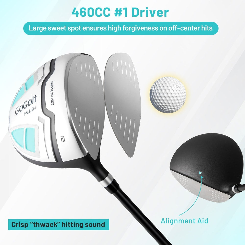 Close up of the driver head with alignment aid for the golf set