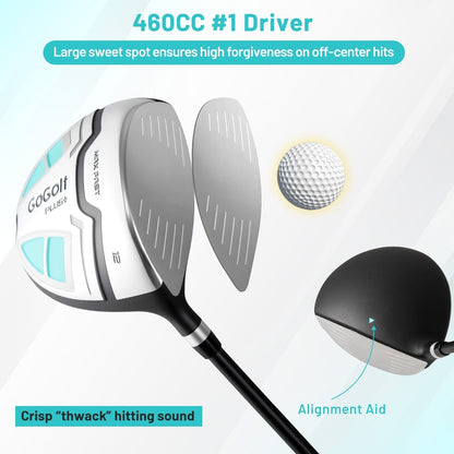 Close up of the driver head with alignment aid for the golf set