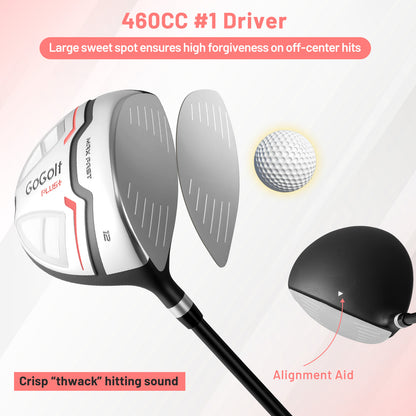 Close-up of the driver head for the golf clubs, showing the alignment aid