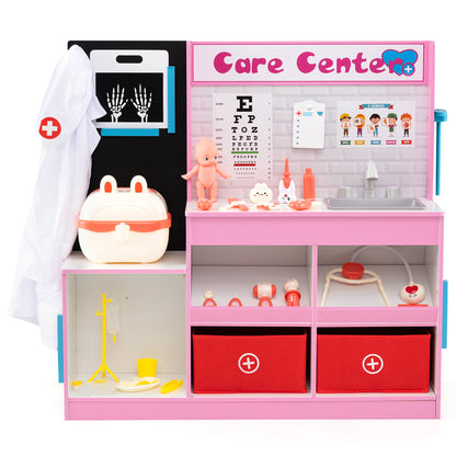 Wood Medical Center Toy Set with examine region and height measurer in pink