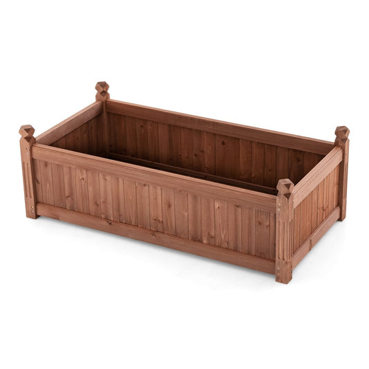 Wood Raised Garden Bed with Drainage Holes in a rustic brown finish on a white background