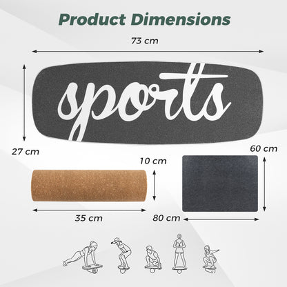 Product dimensions diagram for the wooden balance board trainer set