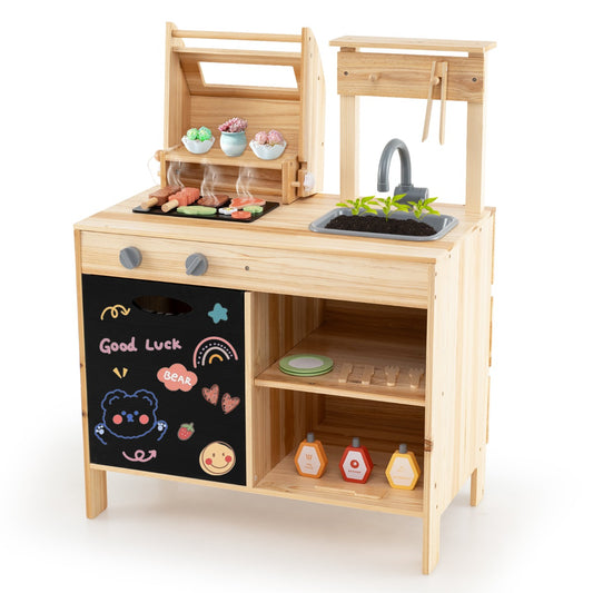 Wooden Barbecue Grill Toy Set with chalkboard and play food for kids