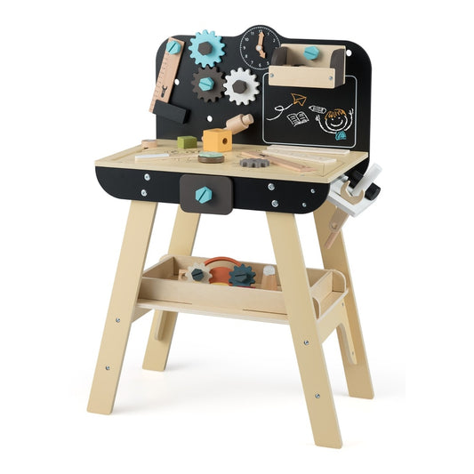 Wooden Construction Tools Workshop with Toy Tools and Accessories on a white background