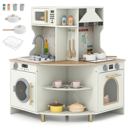 Wooden Corner Kitchen Playset with microwave, sink, washing machine and oven