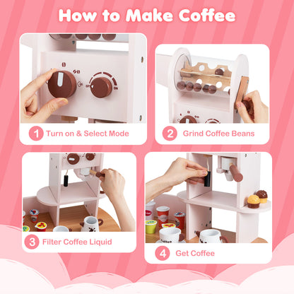 Instructions on how to make coffee with the wooden play kitchen