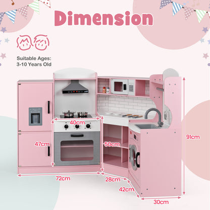 Size diagram of the pink play kitchen set with dimensions shown