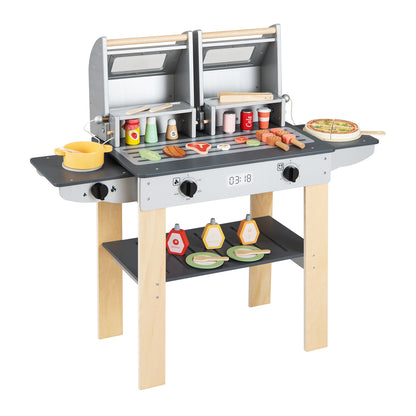Wooden Kids Barbecue Grill Playset with abundant grilling tools for 3+