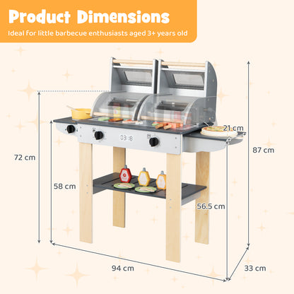 Product dimensions diagram for the wooden barbecue grill playset