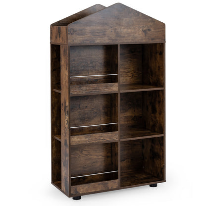 Wooden Kids Bookshelf and Toy Storage with Multiple Compartments in a coffee finish with shelves and compartments