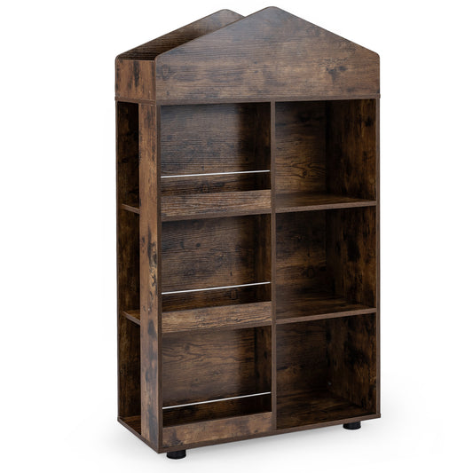 Wooden Kids Bookshelf and Toy Storage with Multiple Compartments in a coffee finish with shelves and compartments
