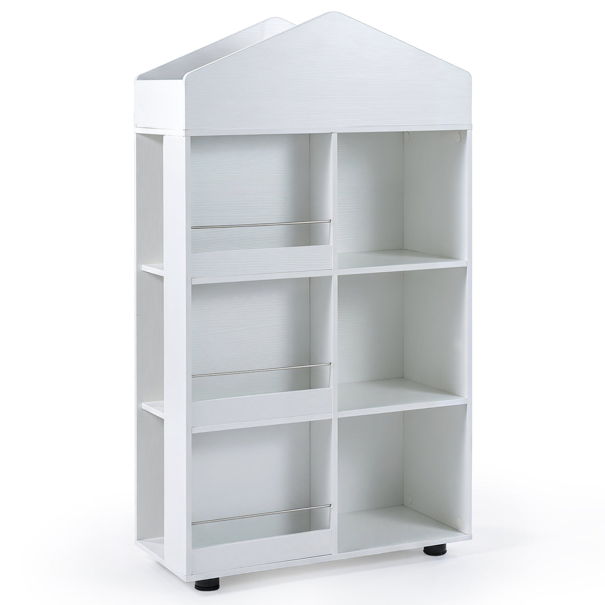 Wooden Kids Bookshelf and Toy Storage with Multiple Compartments, a white unit with shelves and compartments