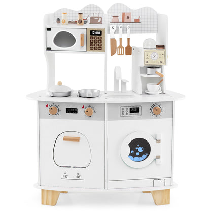 Wooden Kids Kitchen Playset with microwave, hob, sink, coffee maker and washing machine