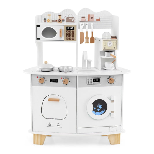 Wooden Kids Kitchen Playset with microwave, hob, sink, coffee maker and washing machine