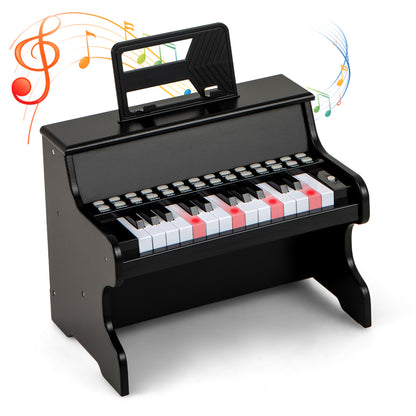Wooden Kids Piano Keyboard 25 Keys Digital Piano with music stand, black finish and illuminated keys