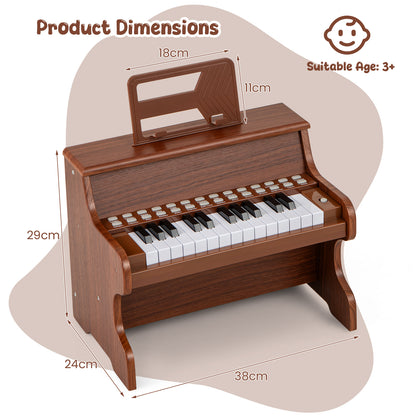 The digital piano showing height and width measurements on a soft brown background