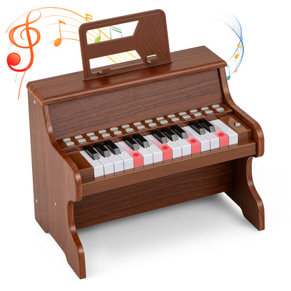 Wooden Kids Piano Keyboard 25 Keys Digital Piano with a music stand and glowing keys
