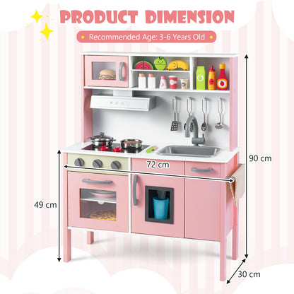 The play kitchen set showing height and width dimensions with labels