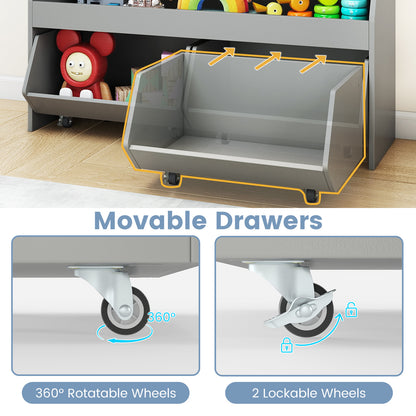 Close up of the movable drawers showing rotatable and lockable wheels