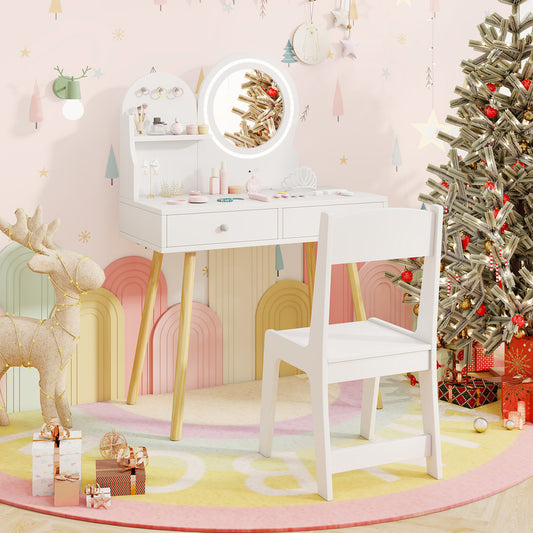 The kids vanity set in a festive room setting with Christmas decorations