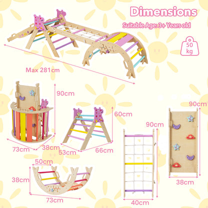 Dimensions diagram for the wooden climbing set with measurements