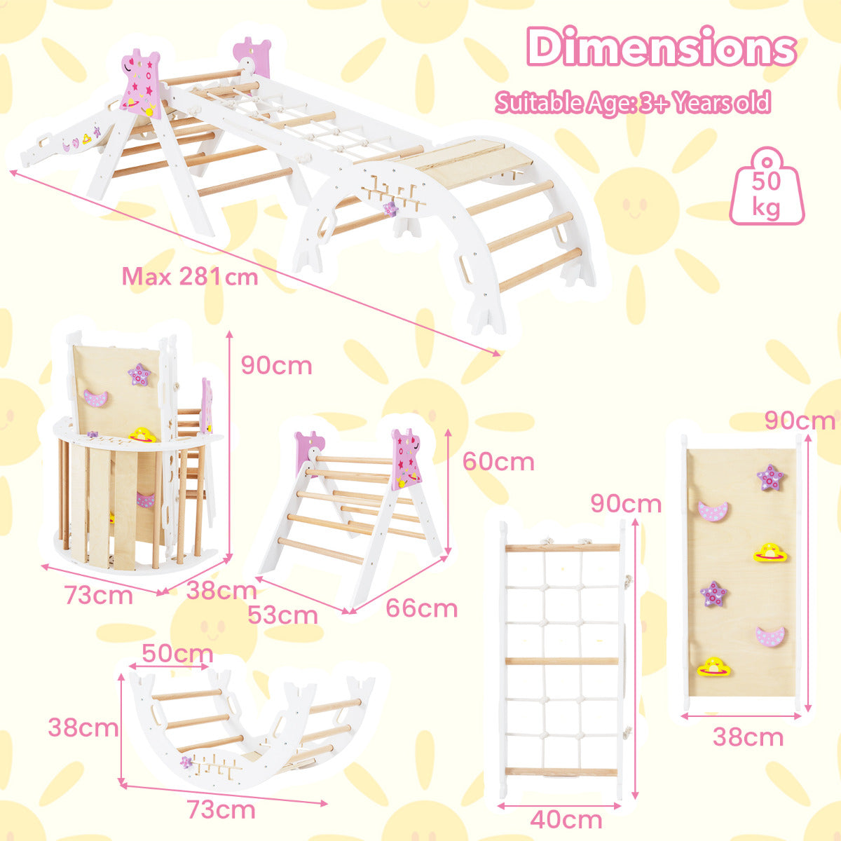 Dimensions and weight limit for the wooden climbing frame