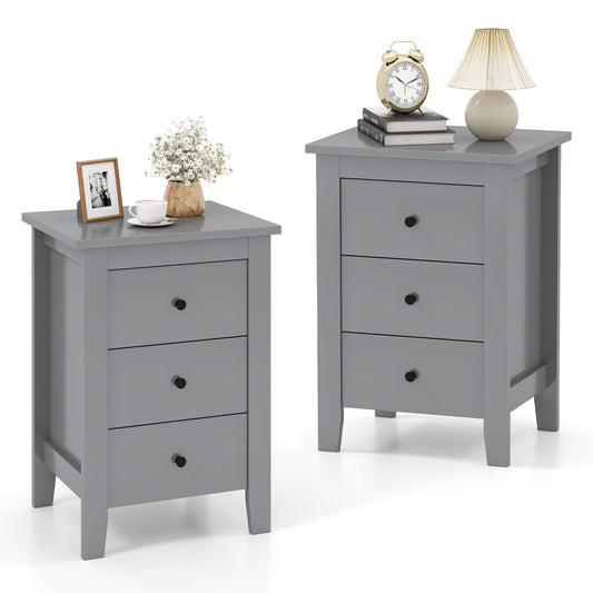 Wooden Nightstand Set of 2 with 3 drawers and stable structure in grey