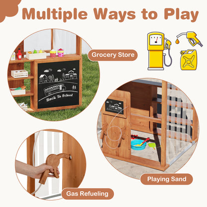 Multiple ways to play with the wooden outdoor gas station playset