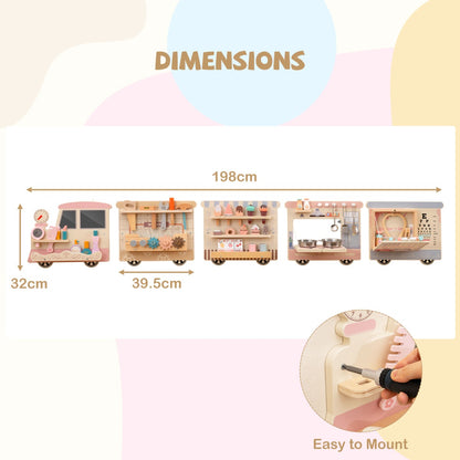 The wooden sensory wall panel with dimensions and mounting instructions