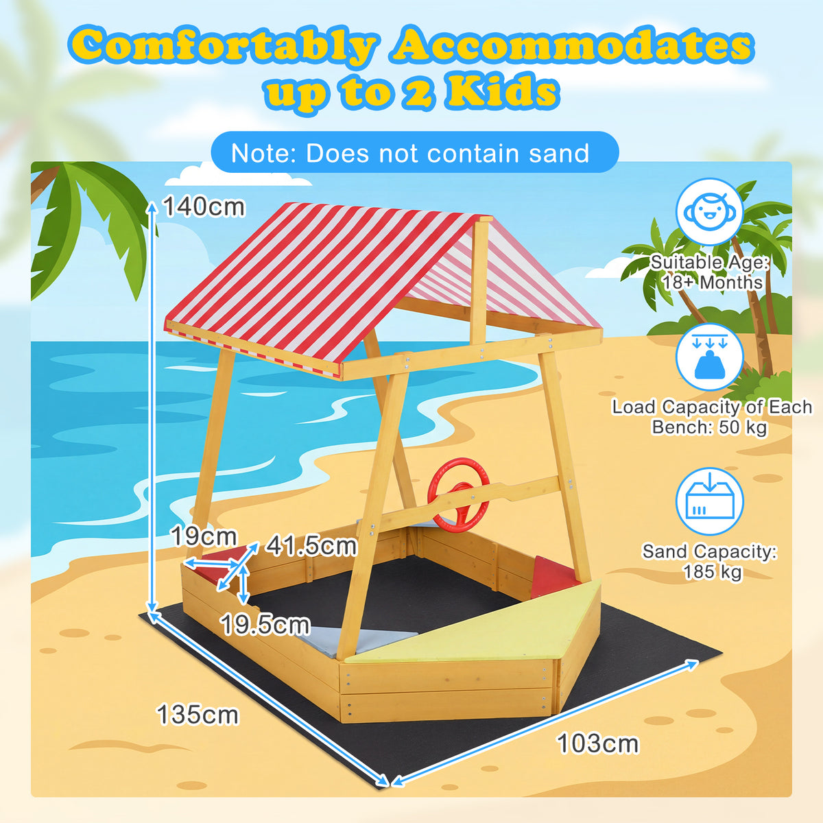 Diagram showing dimensions of the wooden ship sandpit
