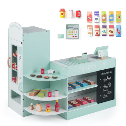 Wooden Supermarket Play Toy Set with cash register and POS machine in green
