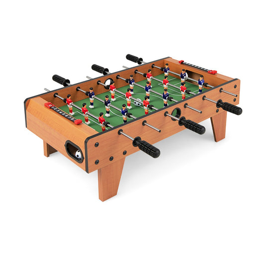 Wooden Table Football Set with red and blue player figures and green pitch