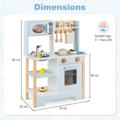 Dimensions diagram for the blue toy kitchen set
