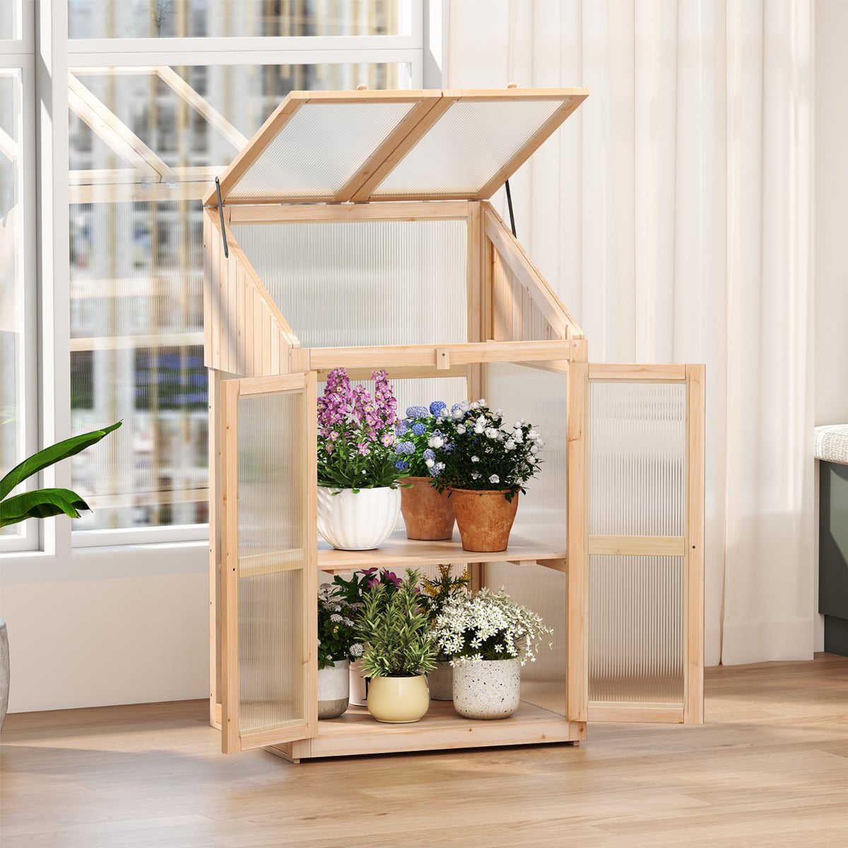 Wooden Cold Frame Greenhouse with Transparent Flip-top Roof