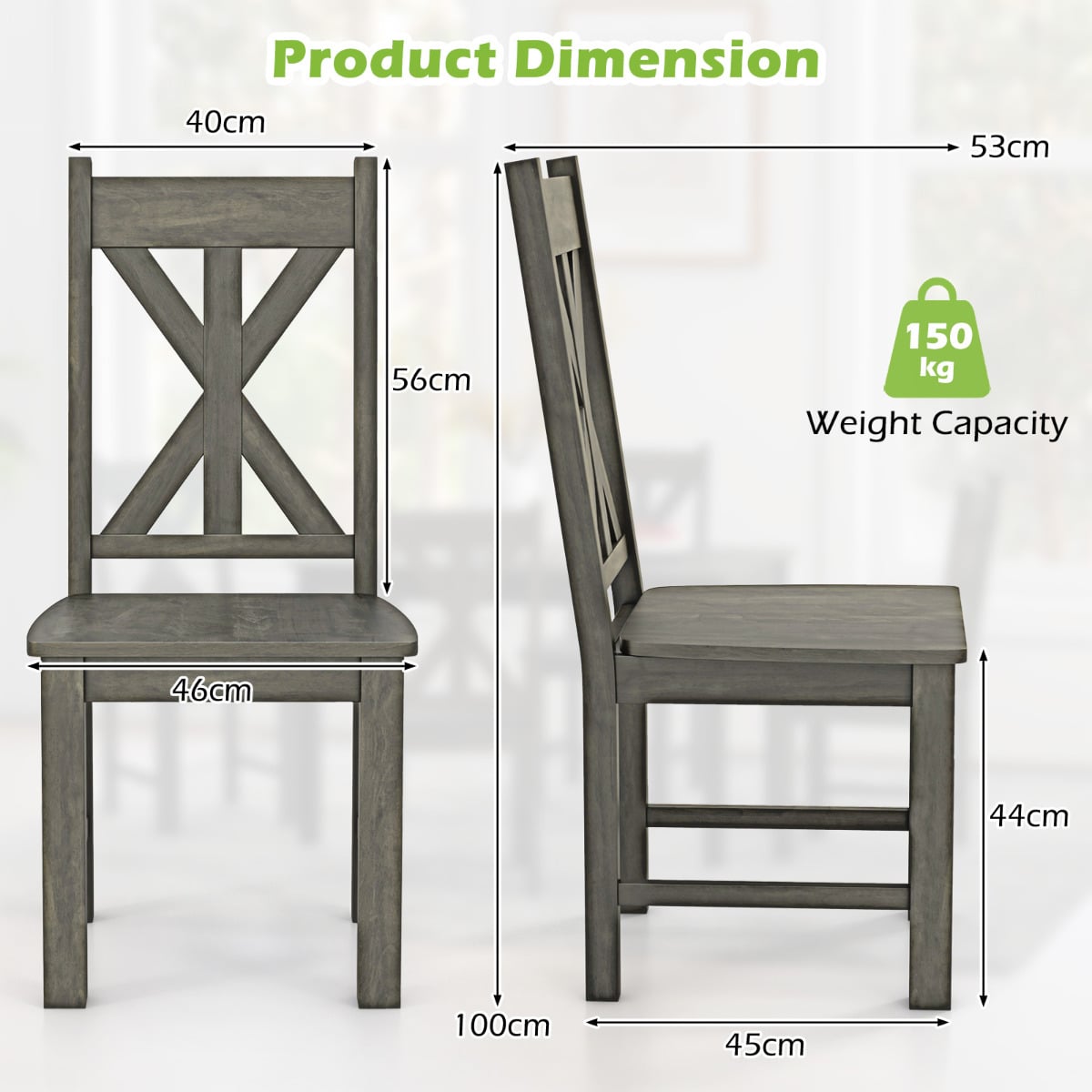 Wooden Dining Chairs Set of 4 with Rubber Wood Frame and Elegant Hollowed Backrest