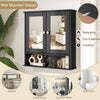 Wooden Hanging Medicine Organizer with Mirror and Adjustable Shelf-Black