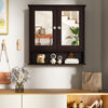 Wooden Hanging Medicine Organizer with Mirror and Adjustable Shelf-Rustic Brown