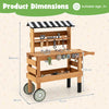 Wooden 2-in-1 Outdoor Kids Rolling Cart with Play Tools Set-Brown