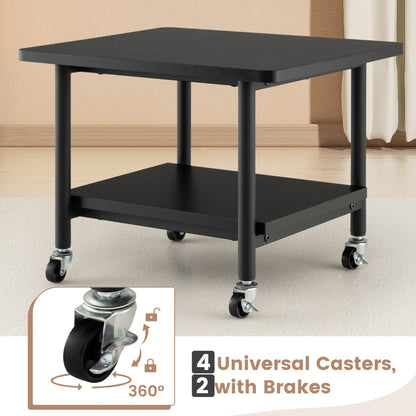 2 Tier Wooden Printer Stand with 360° Swivel Casters-Black