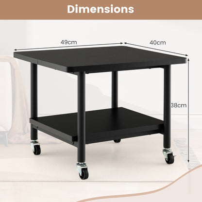 2 Tier Wooden Printer Stand with 360° Swivel Casters-Black