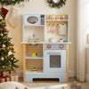 Wooden Toy Kitchen Playset with Chalkboard Microwave Stove for Kids Aged 3 +-Blue