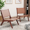 Woven Leather Accent Chair with Wood Frame Armless Reading Side Chair-Brown