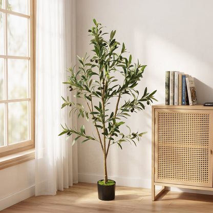 HOMCOM Decorative Artificial Plant, 120 cm Silk Olive Tree with 303 Leaves in Cement Pot, Fake Plant